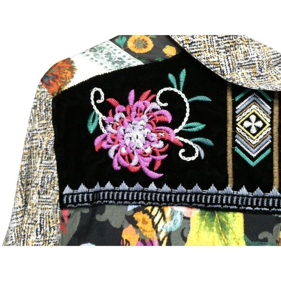 John Mark Shirt‎ Size XS Art To Wear Mixed Media Velvet Embroidered Floral Boho - Picture 6 of 16